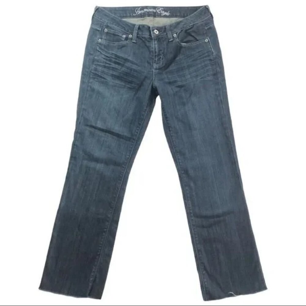 AMERICAN EAGLE TRUE BOOT CUT RAW HEM STRETCH JEANS 8-EUC